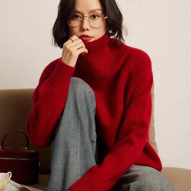 ニット レディース カシミヤ ウールブレンド 厚手 保温 ハイネック タートルネック ゆったり オーバーサイズ メランジ セーター プルオーバー トップス 秋冬 上品 きれいめ カジュアル オフィス 通勤 普段使い 体型カバー|way-ugo