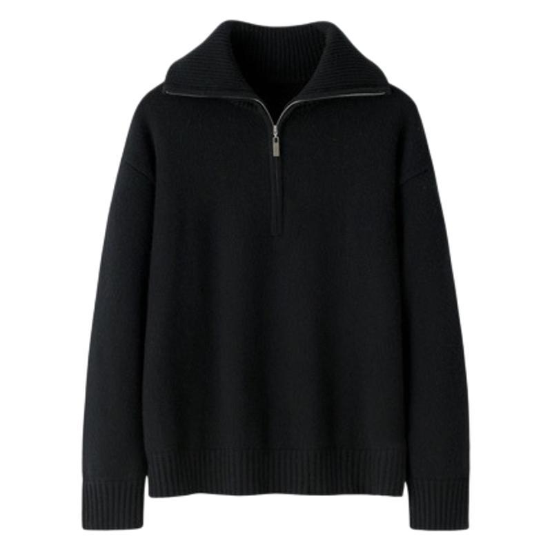 カシミヤセーター レディース ポロ襟 ハーフジップ カシミヤ100% 純カシミヤ 厚手 肉厚 秋冬 保温 あったか ゆったり ルーズフィット 長袖 プルオーバー シンプル 無地 トップス 通勤 オフィス きれいめ カジュアル 普段使い｜way-ugo