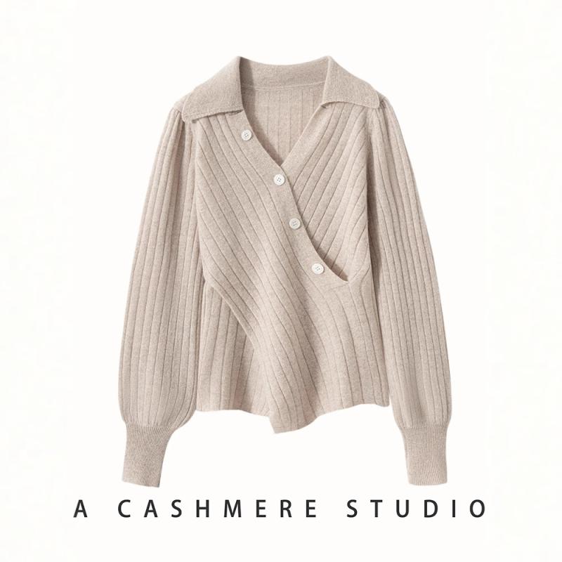 ニット レディース カシミヤブレンド 高級感 フレンチ アシンメトリーVネック 長袖 プルオーバー スリム 上品 エレガント 秋冬 ホワイト ラベンダー ブラック 8,138円