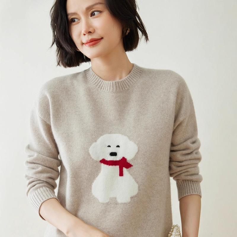 ニット レディース カシミヤ クルーネック 厚手 やわらか ふわふわ ゆったり プルオーバー 上品 エレガント 若見え 秋冬 トップス 普段使い 通勤｜way-ugo