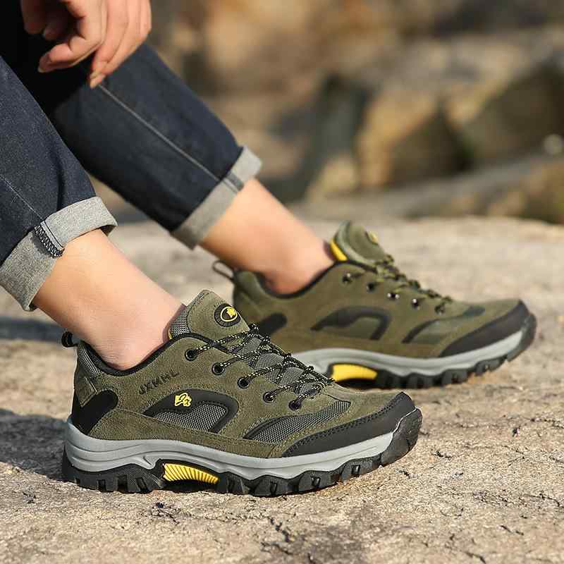 トレッキングシューズ 男性用 ローカット レースアップ アウトドア 登山 キャンプ ハイキング ウォーキング 滑り止め グリップ力 通気性 蒸れにくい 大きいサイズ カジュアル 旅行 メッシュ ゴム底 グレー カーキ ミリタリーグリーン