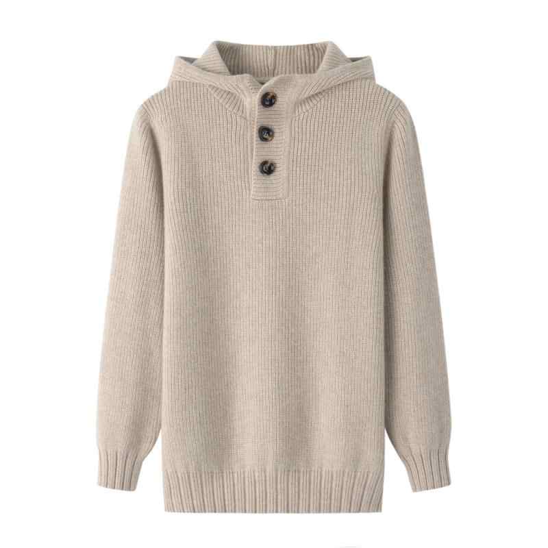 カシミヤニット メンズ 男性用 秋冬 高混率カシミヤ 厚手 肉厚 ざっくり編み フード付き プルオーバー 無地 ゆったり ルーズフィット アウター カジュアル