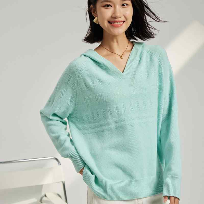 ニット レディース カシミヤ100% フード付き プルオーバー セーター トップス ゆったり オーバーサイズ 厚手 リバーシブル編み カジュアル 普段使い リラックス 高級感 ホワイト ブルー パープル 秋冬