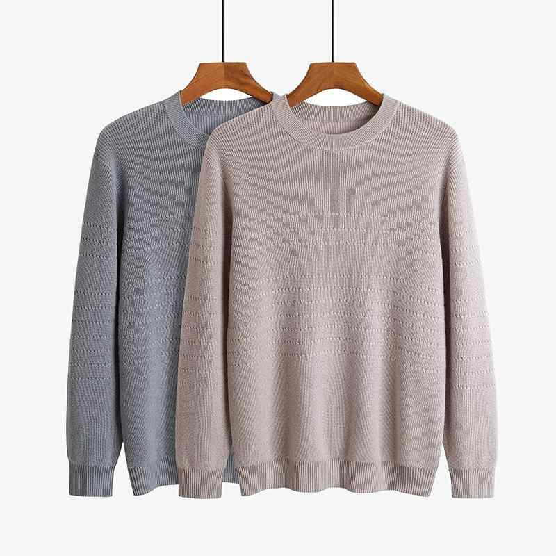 セーター ニット メンズ 純カシミヤ ラウンドネック プルオーバー 厚手 秋冬 通勤 日常 グレー キャメル 高品質 高級感 ミドルエイジ インナー｜way-ugo