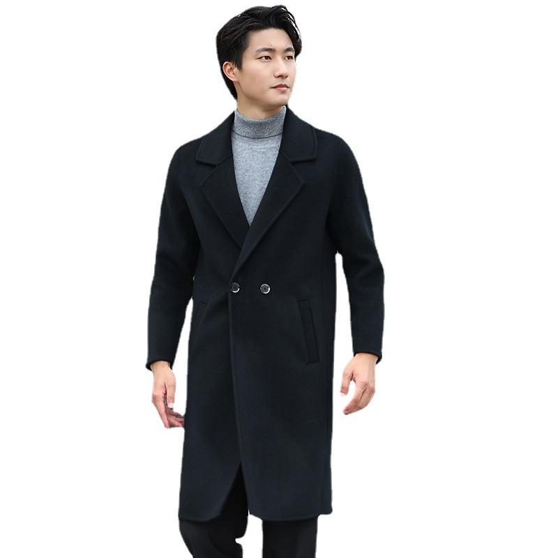 コート メンズ 秋冬 肉厚 ロング テーラードカラー ウール カシミヤ ダブルフェイス ダブルボタン きれいめ スリムフィット ビジネス カジュアル 普段使い