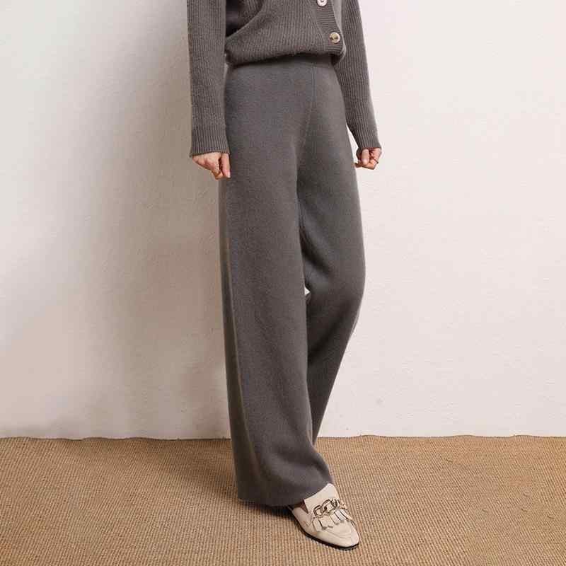 パンツ レディース 女性用 カシミヤニット 厚手 暖か ゆったり ワイドパンツ ハイウエスト 着痩せ スタイルアップ 脚長 カジュアル リラックス デイリー 通勤 秋冬｜way-ugo