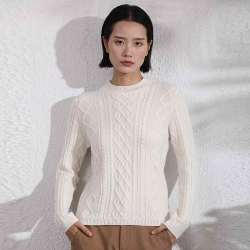 編み物 レディース 内モンゴル産 カシミール95% 労働者の一団のど首 有線テレビ編み 長袖 朦々たる 保温 ゆったり 体型押しかぶせる 御前上等 秋冬 執務室 通い 白いこと 駱駝