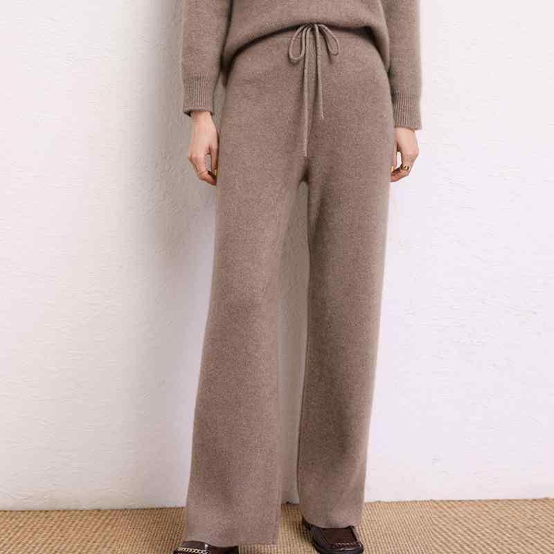 ボトムス レディース カシミヤ 秋冬 厚手 保温 あったか ワイドパンツ ハイウエスト ウエストゴム 伸縮性 カジュアル 通勤 きれいめ ロングパンツ 着回し