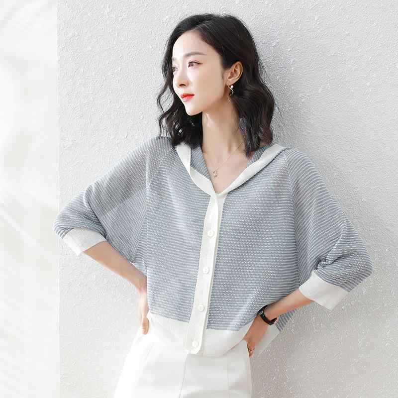 カーディガン レディース 春夏 韓国風 ゆったり フード付き 薄手 透かし編み Vネック UVカット 日焼け対策 上品 きれいめ オフィス 羽織り 再生繊維 長袖 接触冷感