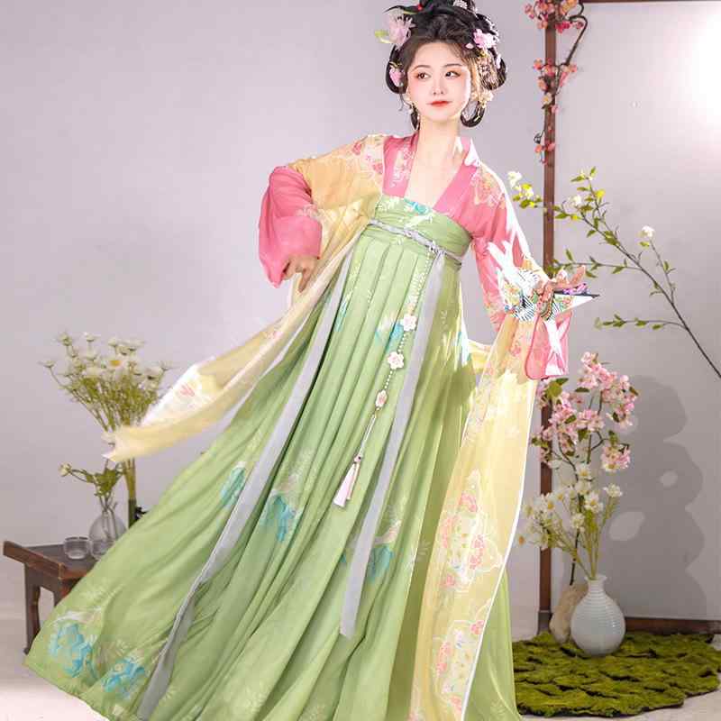 漢服 レディース 大人 中国風 斉胸襦裙 セットアップ 上下セット シフォン素材 ポリエステル 優雅 軽やか ゆったり 普段使い カジュアル 唐風 時代衣装 リボンデザイン 春夏