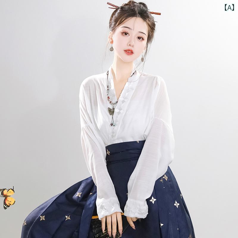 漢服 セットアップ レディース 明朝風 馬面スカート 再生繊維 ポリエステル メッシュ 重厚感 切り替えデザイン 編み上げ 日常使い 普段着 結納 婚約 衣装 秋冬