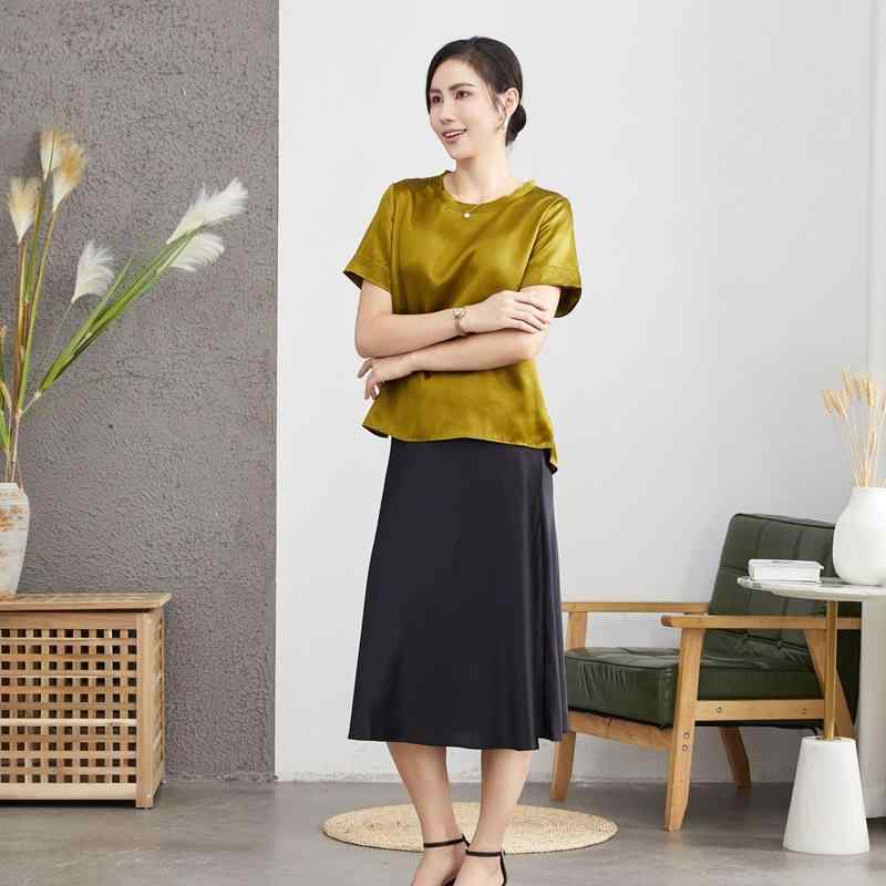 Tシャツ レディース シルク 絹 半袖 ゆったり クルーネック 無地 高級感 通勤 オフィス カジュアル 普段使い 重ね着 きれいめ 夏服｜way-ugo
