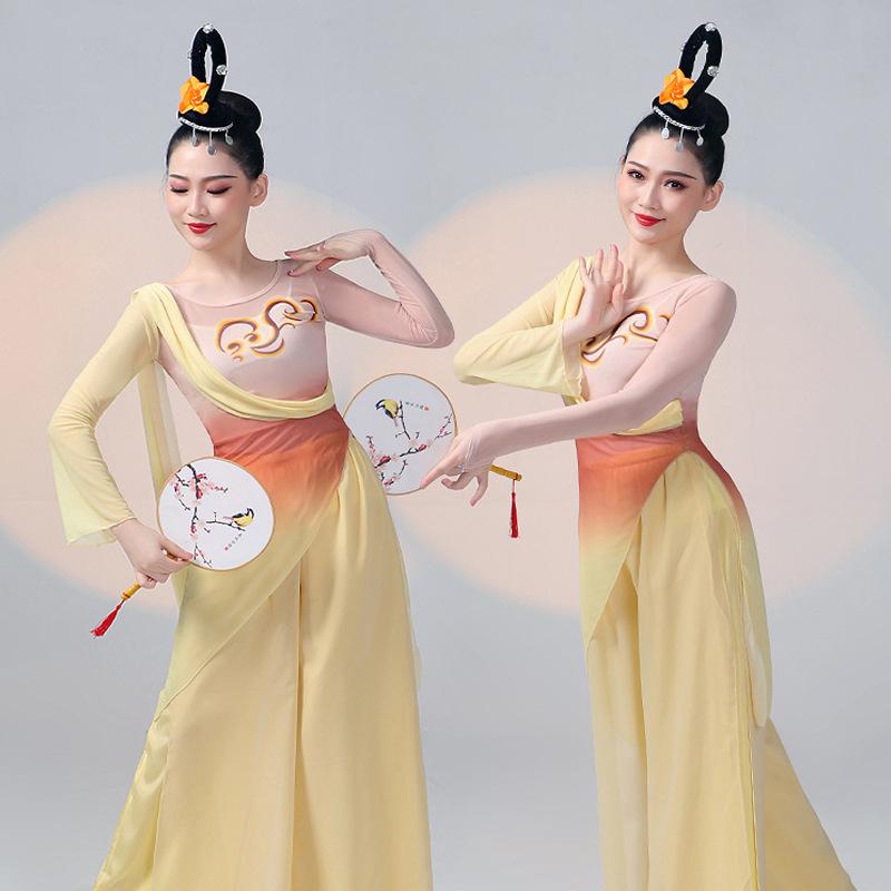 ダンスウェア レディース 女性用 春夏 古典舞踊 発表会 ステージ衣装 レッスン着 練習着 シフォン 優雅 軽やか ドレープ 伸縮性 通気性 ロング丈 大人