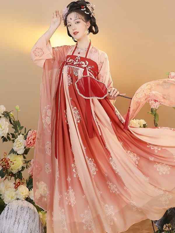 漢服 レディース オリジナル 斉胸襦裙 中国古代衣装 中国風 唐装 ロングワンピース フレア ゆったり 普段使い イベント ポリエステル