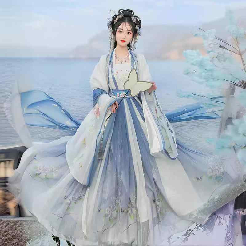漢服 レディース 成人女性用 宋代風 中国風 春夏 薄っぺら 軽さ ポリエステル原材料 組み換える型 普段着 デイリー青少年 ロング丈 羽織 化粧着 心ゆかしい 口さかしい ドレープ感 花柄 蝶柄 刺・墸 挙げ句の果て紐ひな型