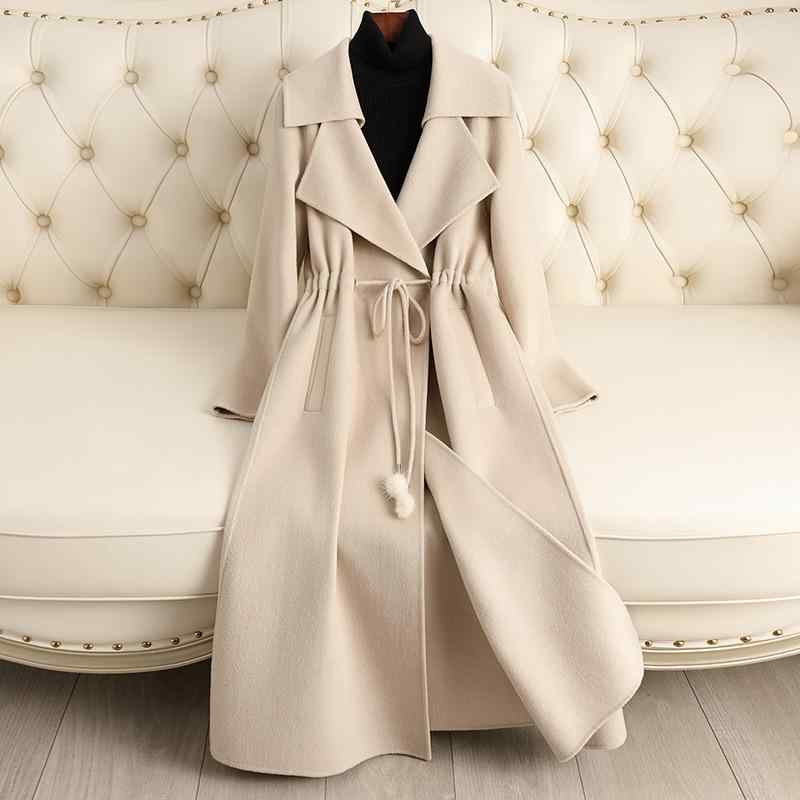 コート レディース 女性用 秋冬 ダブルフェイス ウール 超ロング 膝下丈 ルーズシルエット 上品 エレガント 通勤 高級感 ポケット付き