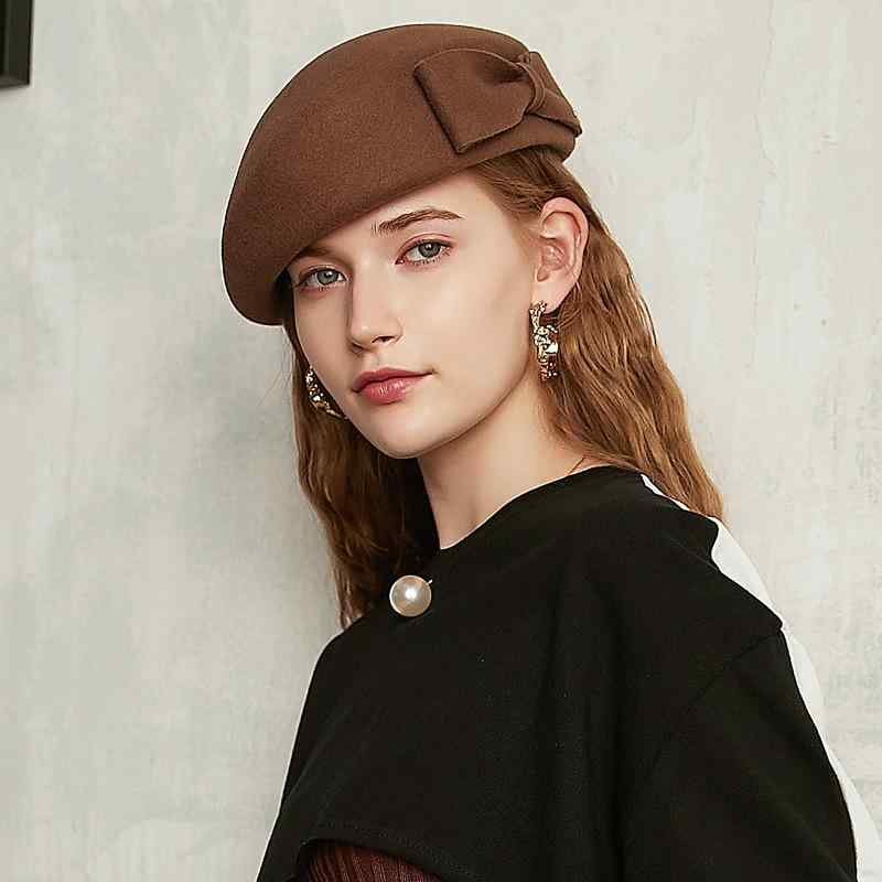 ベレー帽 レディース 女性用 ウール 羊毛 画家帽 クラシカル 上品 秋冬 保温 暖かい 丸みのあるシルエット 定番色 ブラック レッド キャメル ボルドー ファッション小物 小顔効果 お洒落 普段使い お出かけ