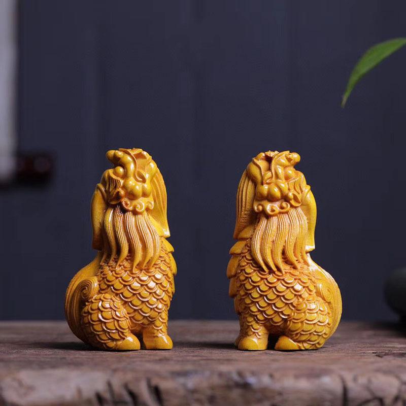 置物 金糸楠 木彫り 望天吼 無垢材 古代 瑞獣 神獣 縁起物 高級感 精巧細工 東洋風 オブジェ インテリア 飾り 鑑賞用 手工芸品 贈り物 コレクション