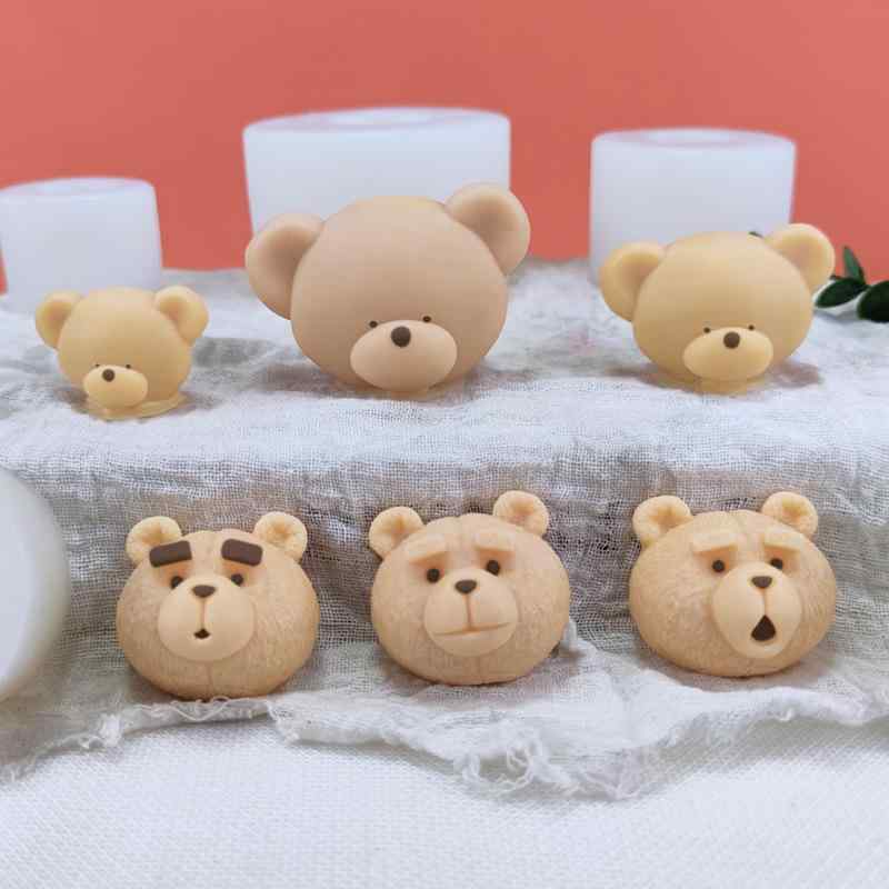 シリコンモールド かわいい キャラクター ぽっちゃりくま 立体 ベア型 フォンダン チョコレート ケーキ デコレーション アロマキャンドル アロマストーン 氷 手作り DIY ホワイト