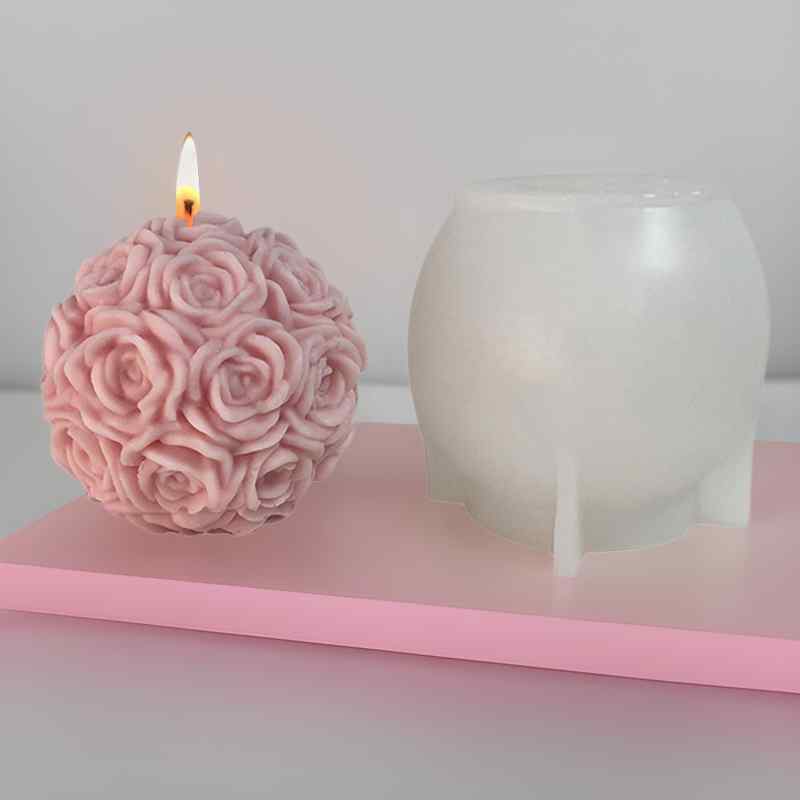 シリコンモールド 立体 ローズフラワーボール 薔薇 花束 アロマキャンドル 石膏 アロマストーン チョコレートケーキ バレンタイン ギフト 手作り クラフト 型