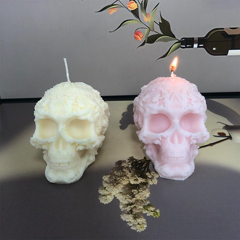 シリコンモールド レース スカル ドクロ アロマキャンドル レジン 石膏オブジェ 置物 DIY ハンドメイド ハロウィン ユニークな形 モダン 食品グレード 乳白色