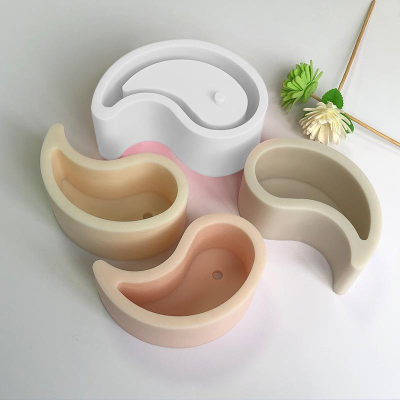 シリコンモールド 太極図形 プランター型 DIY 多肉植物 観葉植物 植木鉢用 石膏 コンクリート セメント 手作り ガーデニング