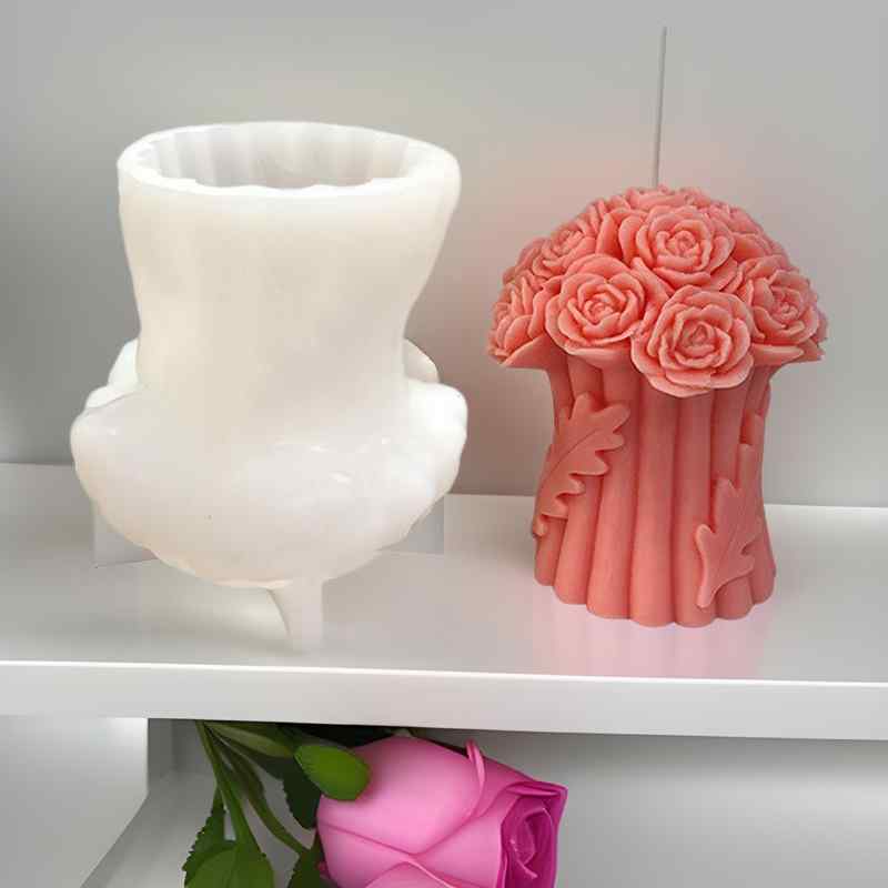 モールド ローズブーケ 立体 シリコン製 アロマキャンドル アロマストーン レジンクラフト 手作り ハンドメイド バレンタインデー プレゼント DIY 型抜き ケーキ型 デザート作り 高品質シリコン 食品級
