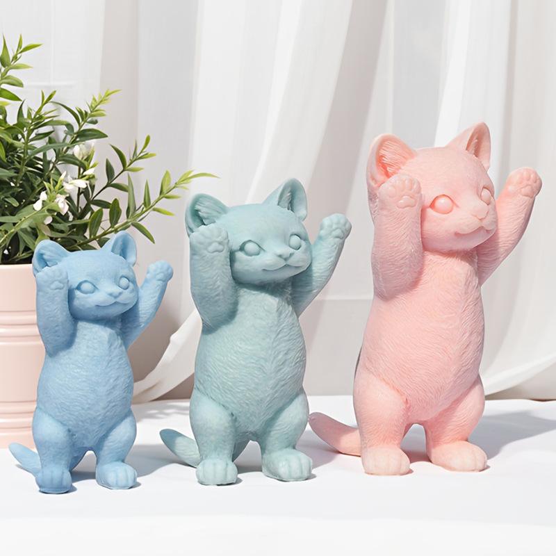 シリコンモールド 3D 自立 ネコ 猫 かわいい 抜き型 製菓 ケーキ フォンダン チョコレート 石膏 レジン キャンドル アロマストーン ハンドメイド お菓子作り やわらかい