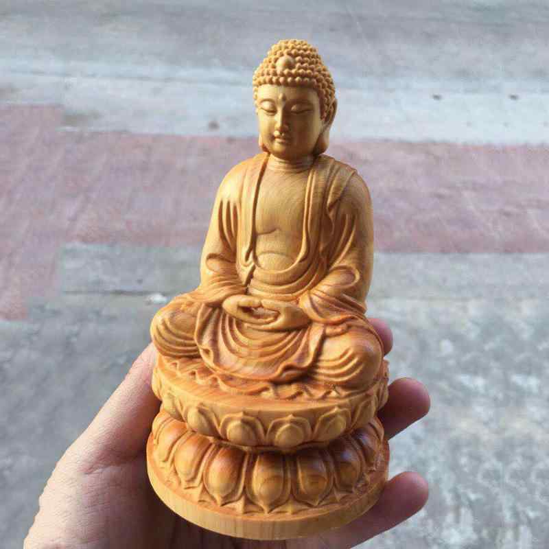 仏像 釈迦如来像 釈迦牟尼仏 崖柏材 木製 手彫り 蓮花座 坐像 開運 縁起物 厄除け 室内装飾 仏間 仏壇 オブジェ 置物 ギフトボックス入り 贈り物 プレゼント