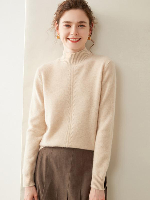 ニット レディース 秋冬 カシミヤ プルオーバー インナー ハーフネック 長袖 ゆったり 保温 厚手 通勤 オフィス デイリー きれいめ 無地 ミドル丈|way-ugo