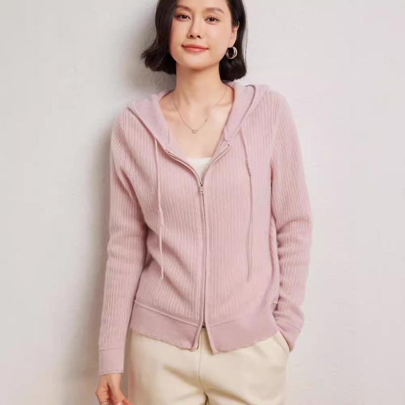 ニットカーディガン レディース 女性用 カシミヤ ウール フード付き ファスナー ジップアップ ゆったり ゆるニット カジュアル シンプル 羽織り アウター セーター トップス 秋冬
