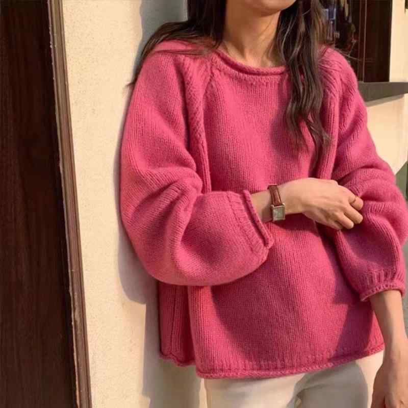 ニット レディース 女性用 フレンチシック ウール プルオーバー セーター チャンキーニット ゆったり オーバーサイズ ラウンドネック オフィス カジュアル 通勤 リラックス あたたかい 秋冬