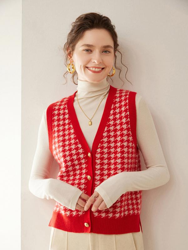ニットジレ レディース 秋冬 カシミヤ Vネック ノースリーブ 前開き ゆったり ルーズフィット 配色切り替え 細見え 着痩せ効果 カジュアル デイリーユース 羽織り｜way-ugo 7,242円