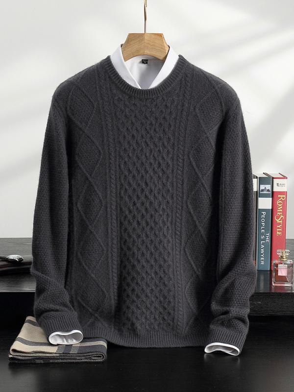 セーター メンズ 男性用 クルーネック 長袖 プルオーバー 高級カシミヤ 厚手 ニット トップス ゆったり リラックスフィット 大きいサイズ 秋冬 カジュアル ビジネス 普段使い 無地 ホワイト ベージュ グレー