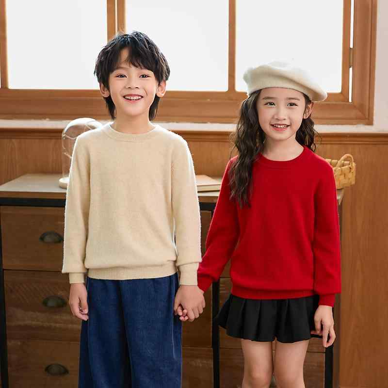 ニット キッズ 男女兼用 秋冬 100%ウール 純羊毛 クルーネック プルオーバー ジュニア トップス ベーシック シンプル 暖かい 保温 ソフトな肌触り 通園 通学 普段使い デイリー