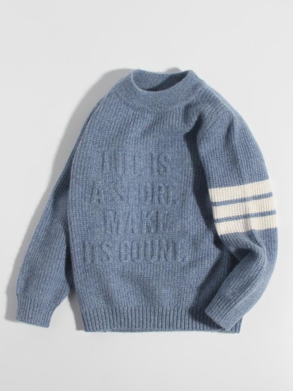 編み物 キッズ 御坊っちゃん カシミール100% 労働者の一団首っ玉 朦々たる 英字柄 もの柔らか 膚ざわり 普段使い走り 心地よい 保温 長袖 秋冬 青色