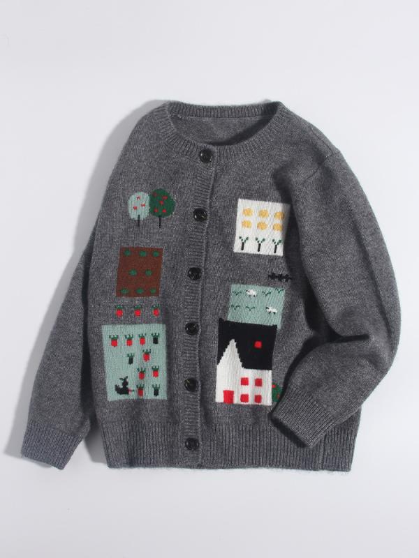 ニット キッズ 子供服 カシミヤ カーディガン セーター ジャガード編み ラウンドネック 柔らかな肌触り 厚手 長袖 秋冬 レトロ カジュアル シングルボタン ユニセックス|way-ugo