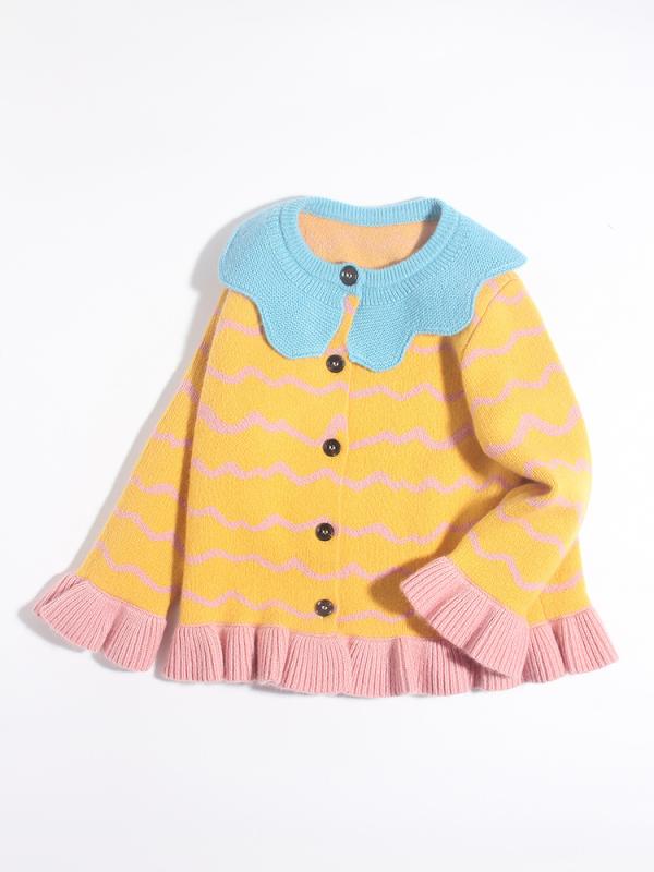 セーター キッズ ベビー 女の子 カシミヤ ドールカラー ストライプ 切り替え オレンジレッド 厚手 暖かい 長袖 プルオーバー カジュアル かわいい 柔らか 秋冬|way-ugo