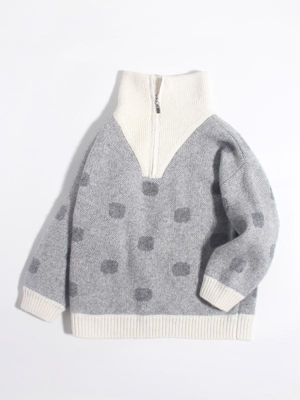 ニット キッズ ベビー 子供用 男女兼用 カシミヤ ジップハイネック タートルネック 長袖 プルオーバー ゆったりルーズフィット 厚手 暖かい 防寒 保温 カジュアル 普段使い 通園 通学 秋冬 ライトグレー|way-ugo