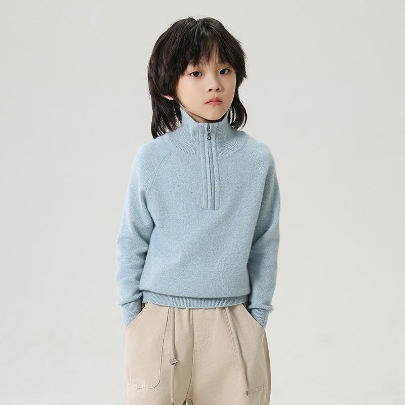 編み物 キッズ 御坊っちゃん 男女兼用 100%カシミール 御前上等 ハーフジップ ポロ襟 襟付き添い人 スウェーター トップス もの柔らかな膚ざわり 無地 心地よい 通学 お出かけ 秋冬春