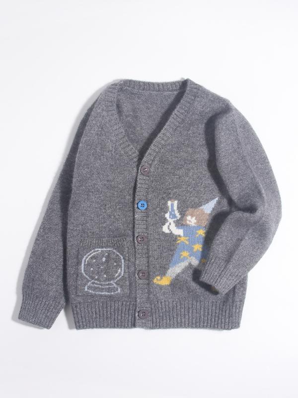 セーター キッズ ベビー 子供 男女兼用 100% カシミヤ ニット カーディガン Vネック 秋冬 厚手 柔らかい ダークグレー 普段使い カジュアル