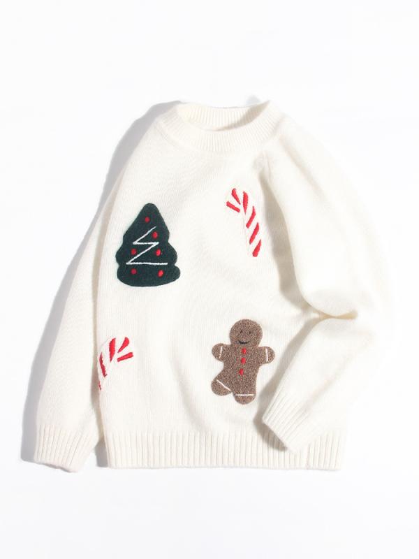 ニット キッズ 女の子 ベビー ピュアカシミヤ 厚手 あったか 保温 やわらか 肌触り 長袖 プルオーバー クルーネック クリスマス アニマル柄 かわいい ホワイト 秋冬|way-ugo