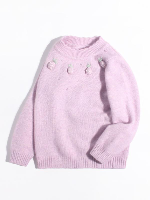 セーター キッズ 女の子 女児 カシミヤ 山羊絨 ニット プルオーバー 長袖 丸首 厚手 暖かい あったか 保温 防寒 プリンセス風 手編み 花柄 かわいい おしゃれ 秋冬 通園 通学 お出かけ ライトパープル ラベンダー|way-ugo