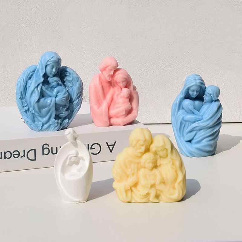 シリコンモールド ヨーロピアン ファミリー 親子 人物 人形 石膏 レジン アロマキャンドル クラフト DIY オブジェ 置物 型抜き