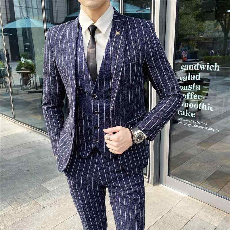 背広 成人男性用 か細い相応う 縦縞模様柄 商行為 心地好い 春夏 セットアップ 韓国風 ブリティッシュスタイル 通い 事務所 アセテート混紡 青色 黒いこと ともし火薄墨色 象牙色 スーツ・セットアップ-スーツ-メンズファッション