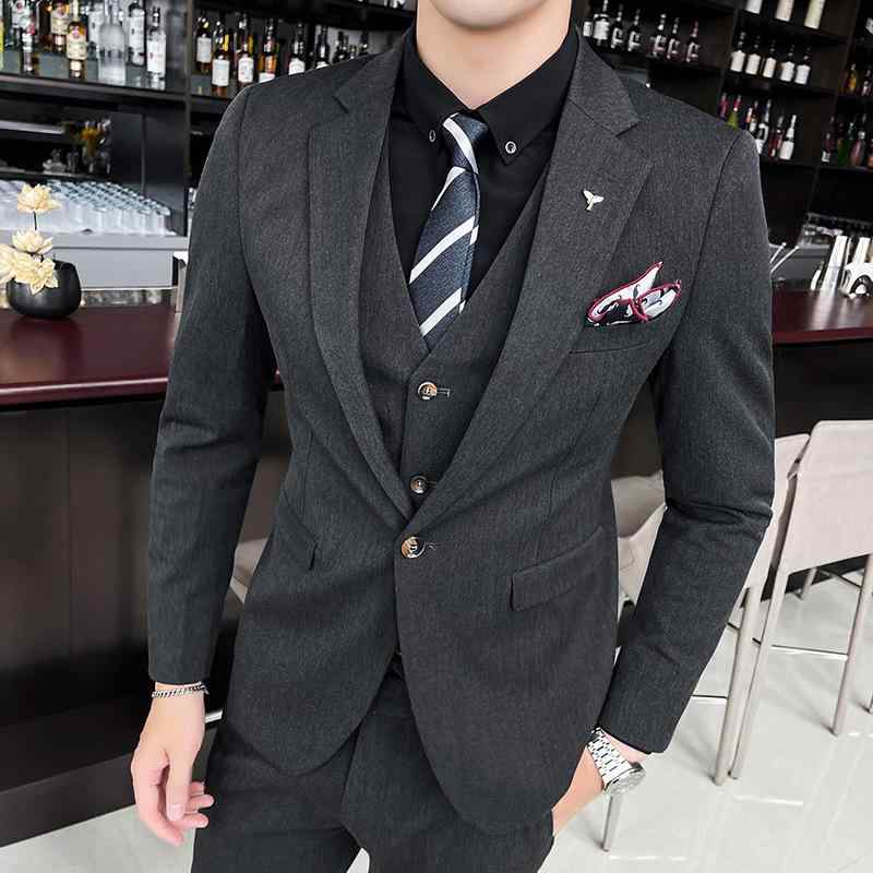 セットアップ メンズ 男性用 スーツ スリーピース 3点セット フォーマル 礼服 セレモニー 結婚式 新郎 ウェディング ビジネス カジュアル パーティー 韓国風 スリムフィット 1つボタン 無地 ポリエステル 混紡 シワになりにくい 通年 オールシーズ|way-ugo