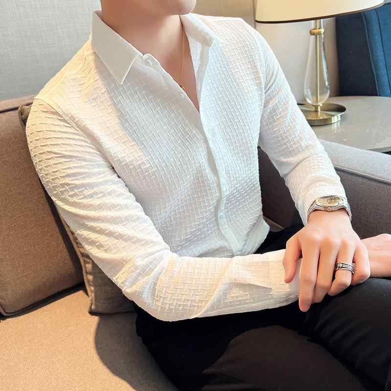 シャツ メンズ 秋物 スリムフィット 細身 長袖 韓国ファッション トレンド 高見え ポリエステル 無地 レギュラーカラー カジュアル インナー 重ね着 トップス 白 黒