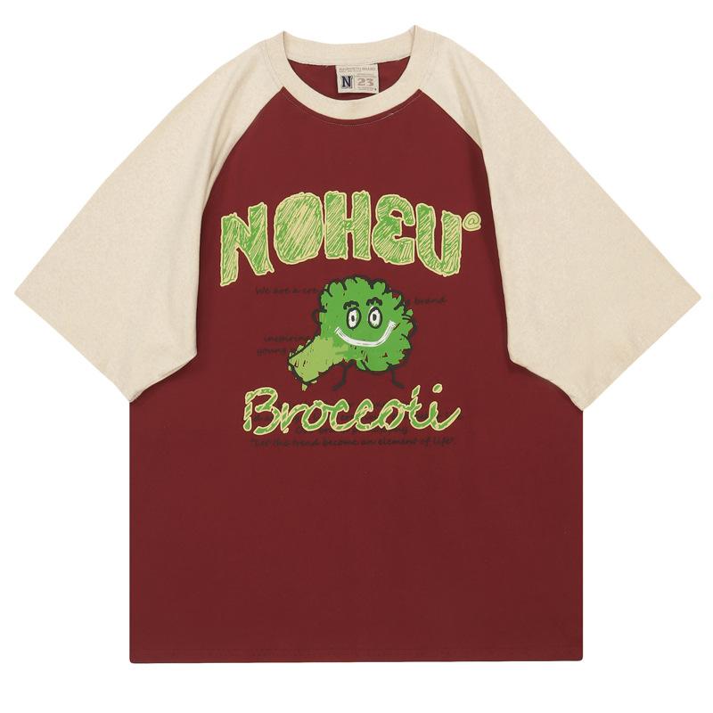 Tシャツ メンズ レディース 春夏 アメリカン レトロ カレッジ 野菜プリント 半袖 ゆったり オーバーサイズ カジュアル クルーネック 綿混 トップス 普段使い