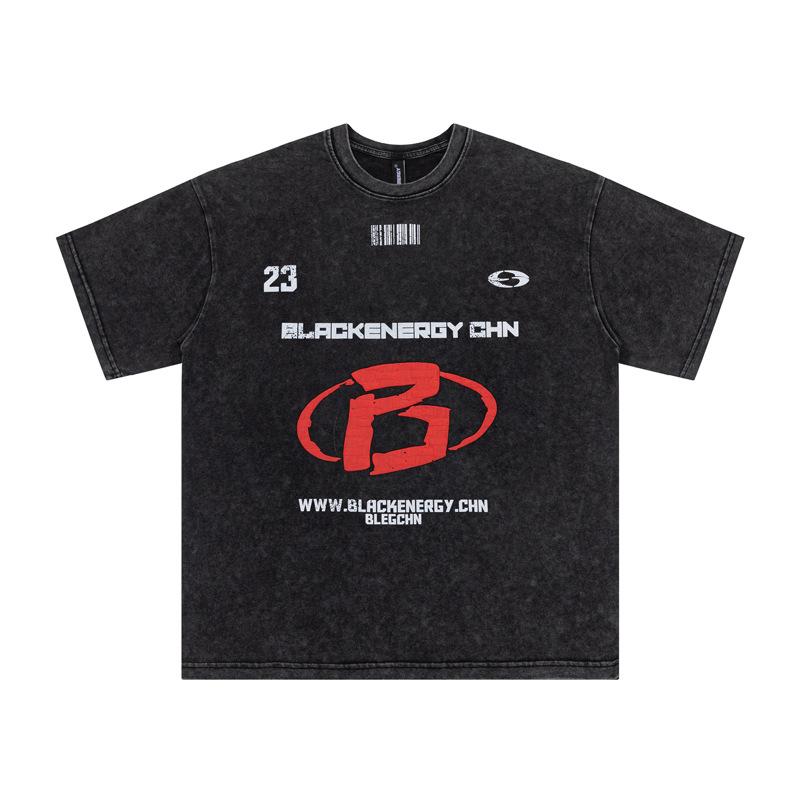 Tシャツ メンズ アメカジ ストリート系 ヴィンテージ ウォッシュ加工 グラフィティ ロゴ プリント オーバーサイズ ゆったり コットン 半袖 クルーネック ブラック 夏 カジュアル 普段使い 通気性