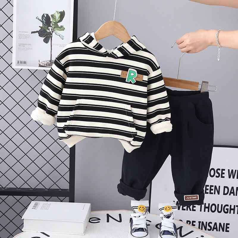 キッズ セットアップ 男の子 ボーイズ 裏起毛 フード付き ボーダー スウェット トップス 長袖 カジュアルパンツ ロングパンツ 2点セット 秋冬 上下セット